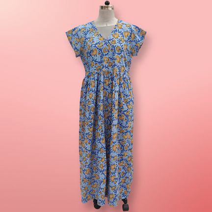 S/M Precious Printed Cotton Jalabiya Dress 57" Long