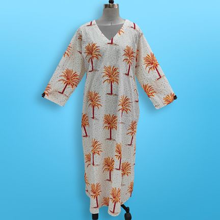 XS/S Khadijah Printed Cotton Dress 54"Long Jalabiya