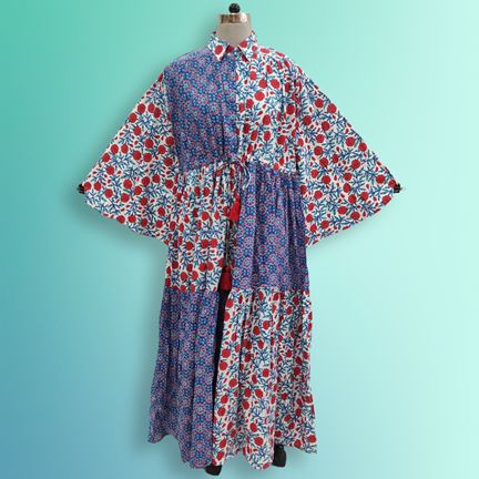 L/XL Fatim Multi Printed Cotton Dress 57" Long Jalabiya