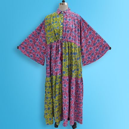 S/M Fatim Multi Printed Cotton Dress 57" Long Jalabiya