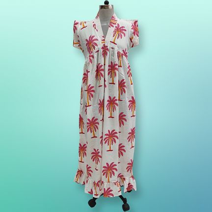 L/XL Amani Printed Cotton Dress 57" Short Sleeves Jalabiya