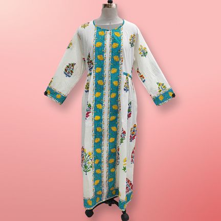 S/M Bhopali Printed Cotton Dress 57" Long Jalabiya
