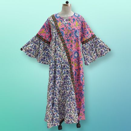 L-XL Onib Printed Cotton Dress 57"Long Sleeves Jalabiya