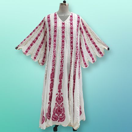 XS/S Meher Embroidery Cotton Dress 54" Long Sleeves Jalabiya