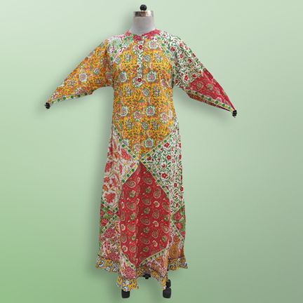 S/M Takisha Multi Printed Cotton Dress 56" Long Jalabiya