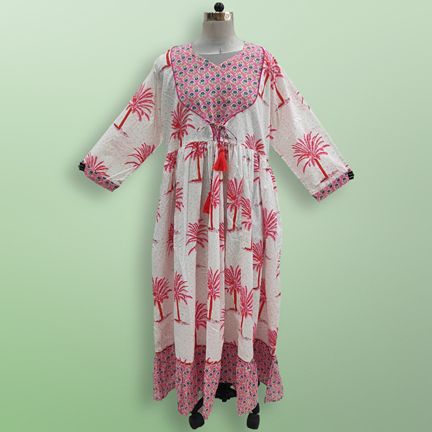 2XL/3XL Zaria Printed Cotton Dress 57"Long Jalabiya