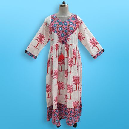 L/XL Zaria Printed Cotton Dress 57"Long Jalabiya