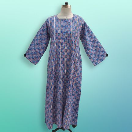 L/XL Jeeny Printed Cotton Dress 57" Long Jalabiya