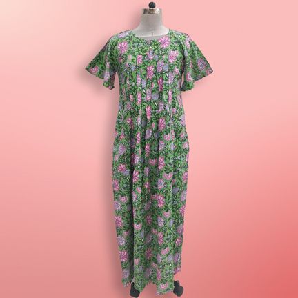 2XL/3XL Nahla Printed Cotton Dress 57" Short Sleeves Jalabiya