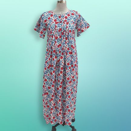 XS/S Nahla Printed Cotton Dress 54" Short Sleeves Jalabiya