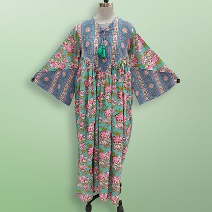 2XL/3XL Naira Printed Cotton Dress 57" Long Jalabiya