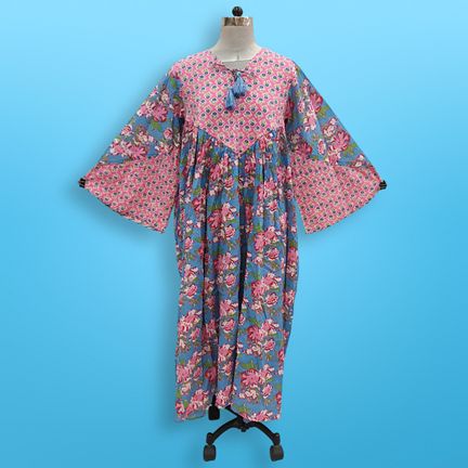 2XL/3XL Naira Printed Cotton Dress 57" Long Jalabiya