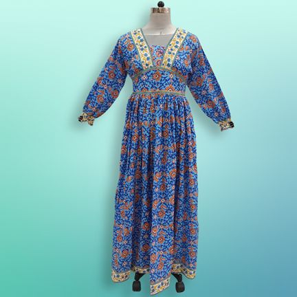 L/XL Haima Printed Cotton Dress 57" Long Jalabiya