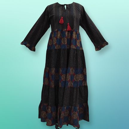 XS-S Razia Printed Cotton Dress 54" Long Jalabiya