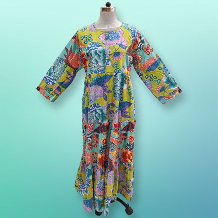 L/XL Juhi Printed Cotton Dress 57" Long Jalabiya