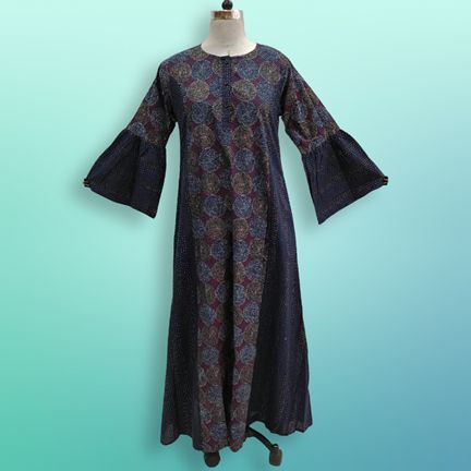 S/M Marry Printed Cotton Dress 57" Long Jalabiya