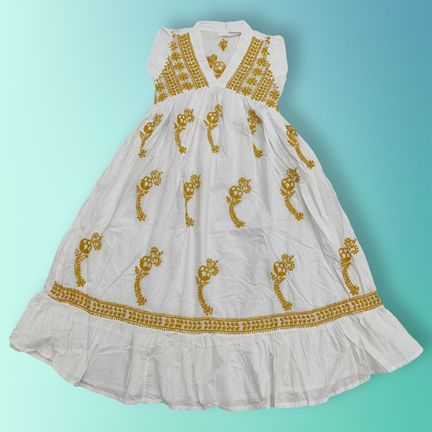 10-11 Year Amani Embroidery Cotton Dress 45" Short Sleeves Jalabiya