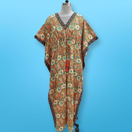 Free Size Cotton Farasha Kaftan 57" Long Jalabiya