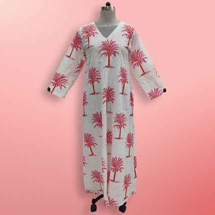 XS/S Khadijah Printed Cotton Dress 54"Long Jalabiya