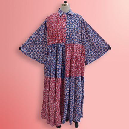 S/M Fatim Multi Printed Cotton Dress 57" Long Jalabiya