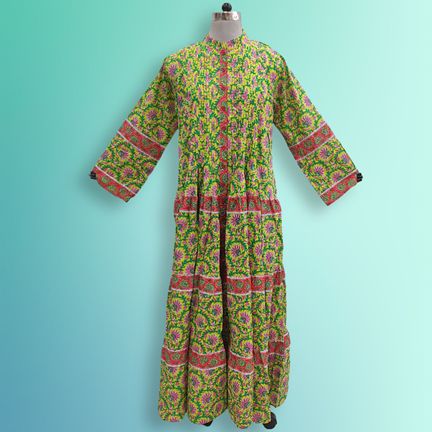 L/XL Jada Printed Cotton Dress 57" Long Jalabiya