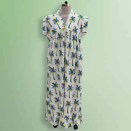 L/XL Amani Printed Cotton Dress 57" Short Sleeves Jalabiya