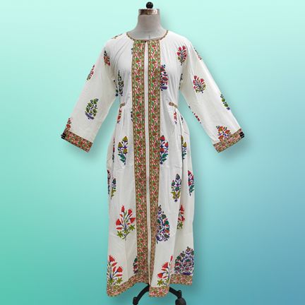L/XL Bhopali Printed Cotton Dress 57" Long Jalabiya