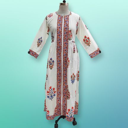 S/M Bhopali Printed Cotton Dress 57" Long Jalabiya