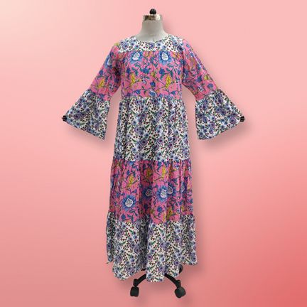 S/M Moon Printed Cotton Dress 57" Long Jalabiya