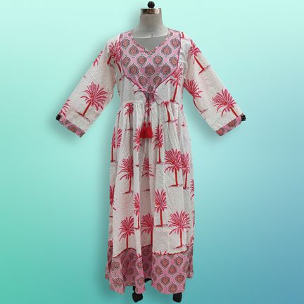 L/XL Zaria Printed Cotton Dress 57"Long Jalabiya