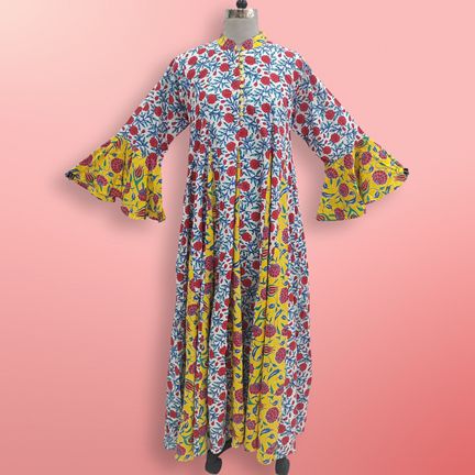2XL/3XL Luaby Printed Cotton Dress 57" Long Jalabiya