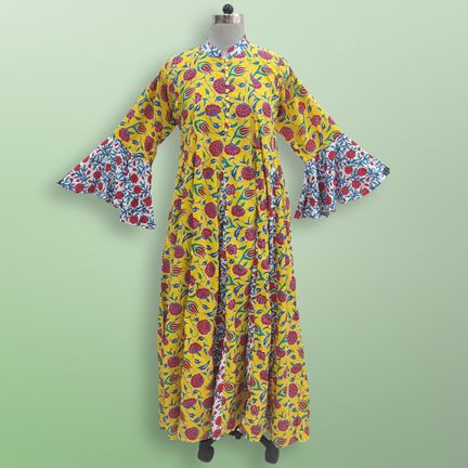 S/M Luaby Printed Cotton Dress 57" Long Jalabiya