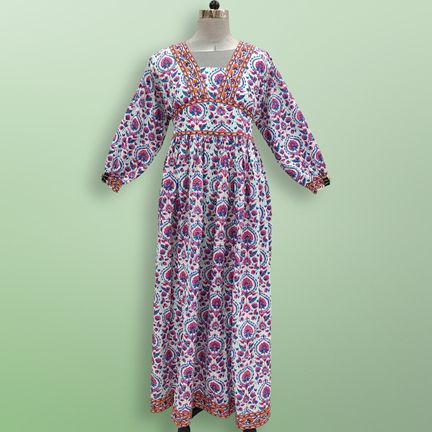 L/XL Haima Printed Cotton Dress 57" Long Jalabiya