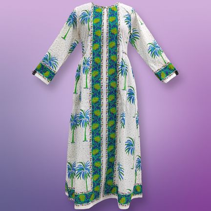 S/M Bhopali Printed Cotton Dress 57" Long Jalabiya