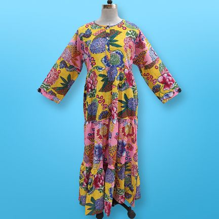 S/M Juhi Printed Cotton Dress 57" Long Jalabiya