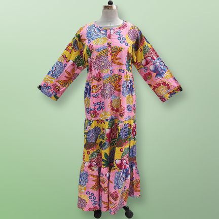 S/M Juhi Printed Cotton Dress 57" Long Jalabiya