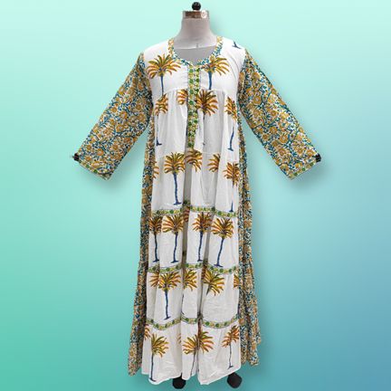 L/XL Ebili Multi Printed Cotton Dress 57" Long Jalabiya