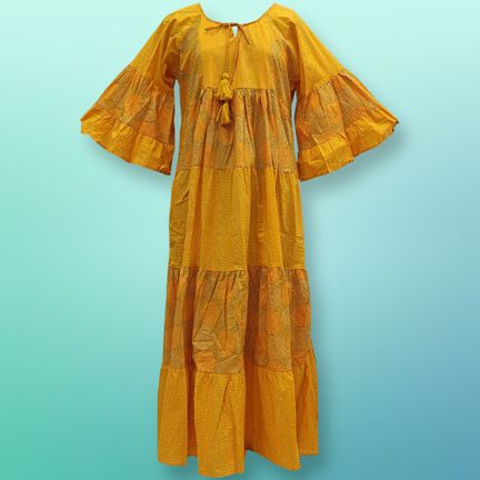 L/XL Gaby Multi Printed Cotton Dress 57" Long Jalabiya