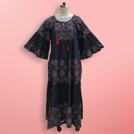 L/XL Gaby Multi Printed Cotton Dress 57" Long Jalabiya