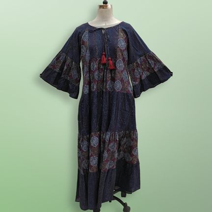 L/XL Gaby Multi Printed Cotton Dress 57" Long Jalabiya