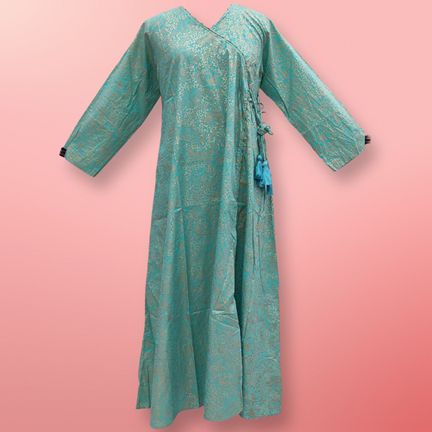 L/XL Qifa Gold Printed Cotton Dress 57" Long Jalabiyas