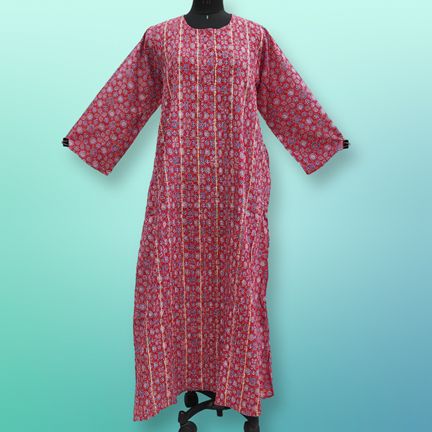 L/XL Jeeny Printed Cotton Dress 57" Long Jalabiya