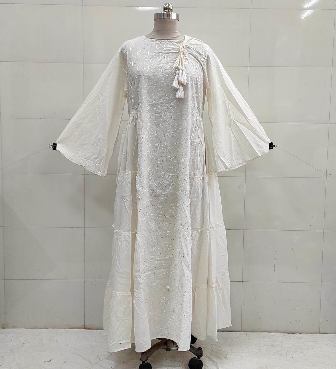 S/M Cindrella Embroidery Cotton Dress 57" Long Jalabiya