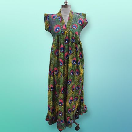 S/M Amani Printed Cotton Dress 57" Short Sleeves Jalabiya