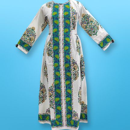 L/XL Bhopali Printed Cotton Dress 56" Long Jalabiya
