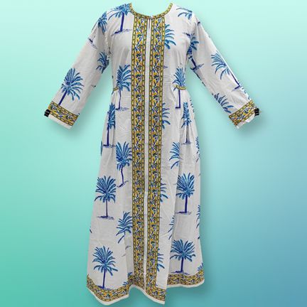 S/M Bhopali Printed Cotton Dress 56" Long Jalabiya