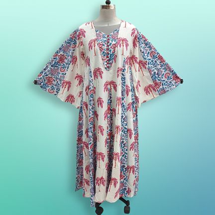 L/XL Payal Printed Cotton Dress 57" Long Jalabiya