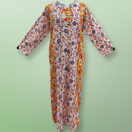 L/XL Goya Printed Cotton Dress 57"Long Sleeves Jalabiya