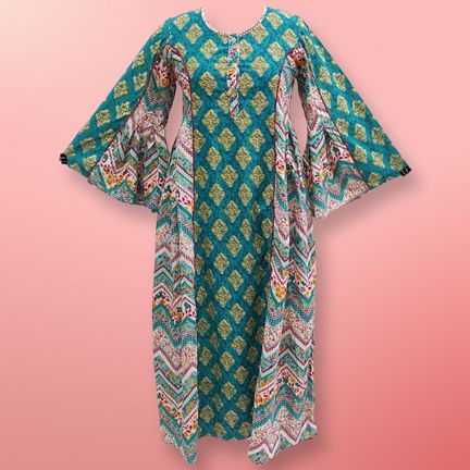 L/XL Mahdis Printed Cotton Dress 57" Long Jalabiya