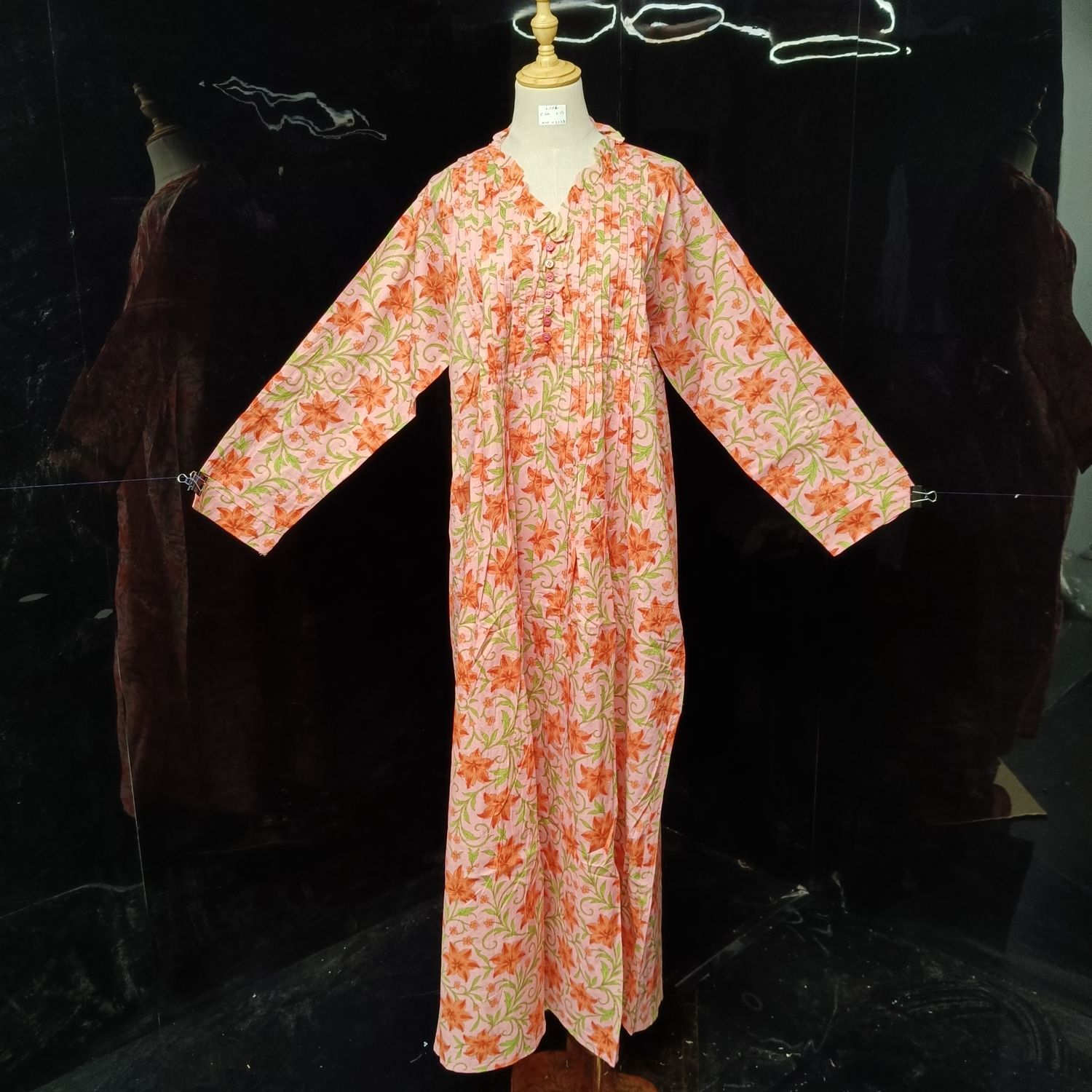 L/XL Sparrow Printed Cotton Dress 57" Long Jalabiya